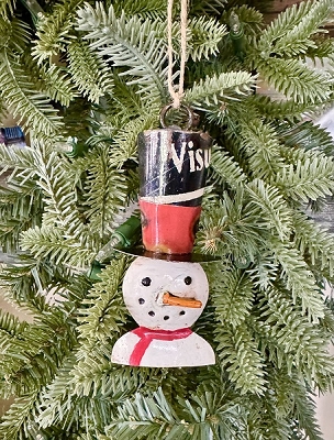 Snowman With Top Hat Ornament Recycled Metal Art 2